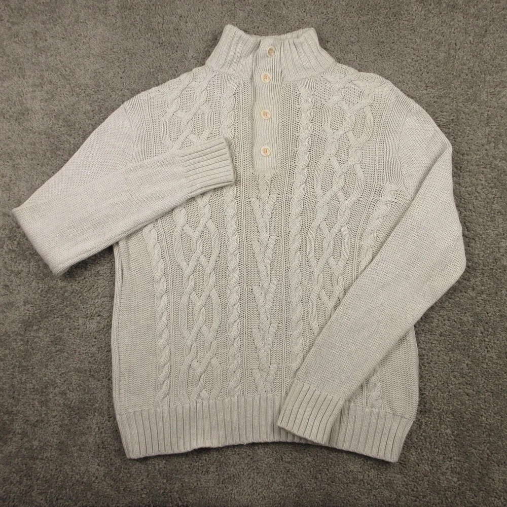 Banana Republic Sweater Mens XL Cream Cable Knit Fisherman 1/4 Button Mock Neck